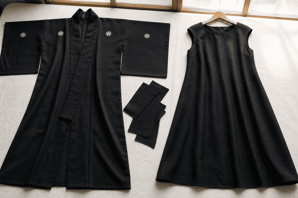 喪服リメイクで普段に着られるワンピースへ｜正絹の黒を活かす仕立て
